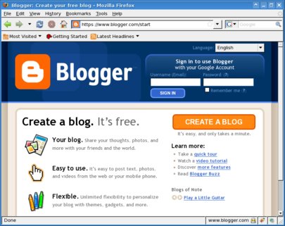 Blogger home page in English