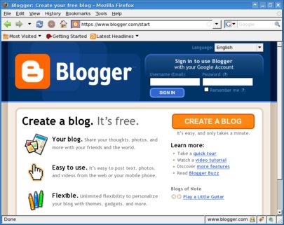 Blogger home page in English